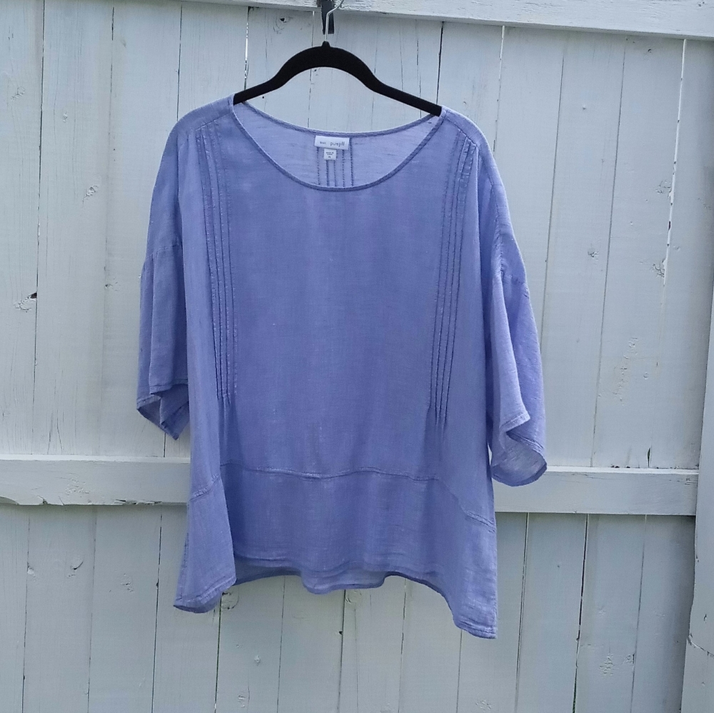 Pure Jill Women's Linen Short-Sleeved Blue Summer Blouse, Sz XL